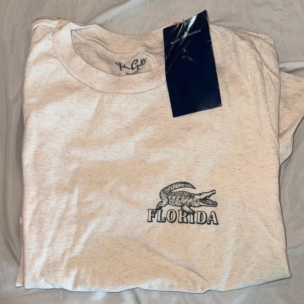 Brandy Melville White Short-Sleeve Tee with Florida Alligator Graphic